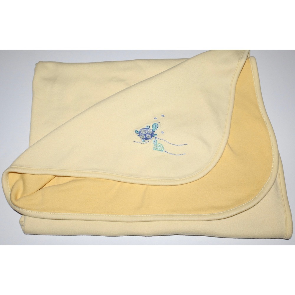 Vintage Carters Yellow Baby Receiving Cotton Blanket Embroidered Turtle